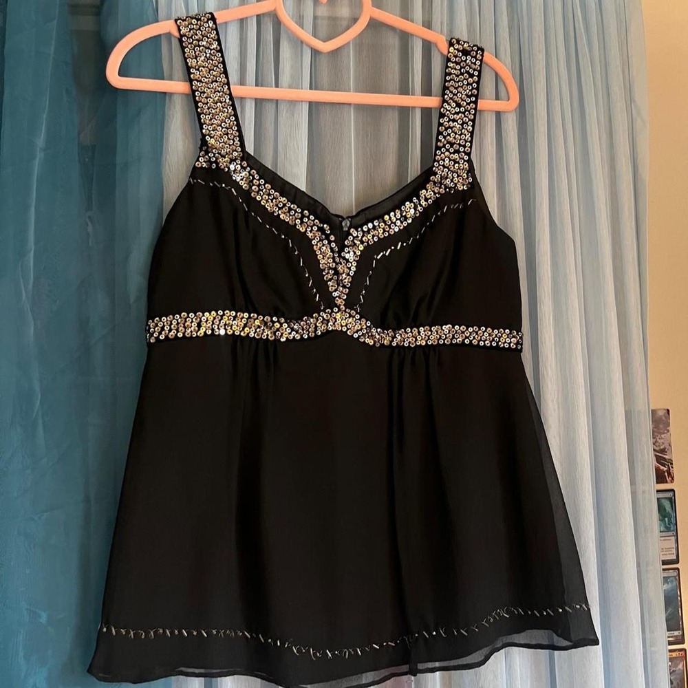 Nanette Lepore Sequin & Bead Silk Blend Cami Top